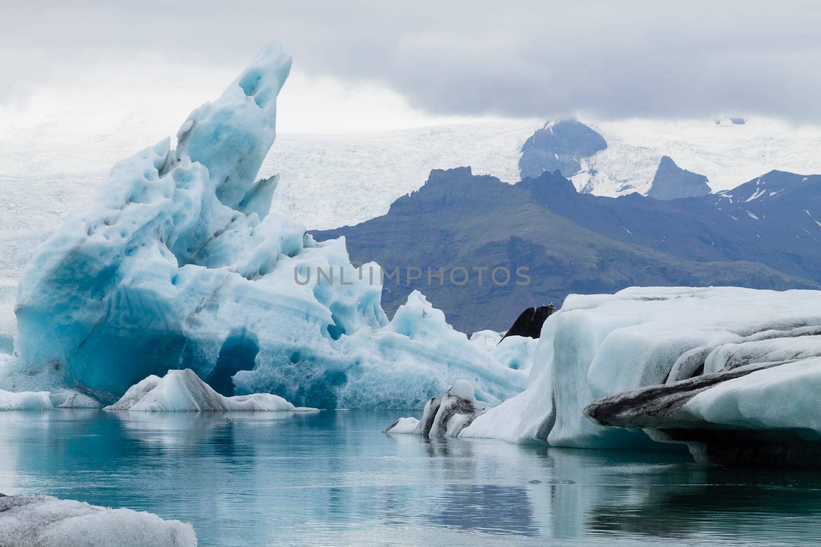 Jokulsarlon glacial lake, Iceland. Icebergs floating on water. Iceland landscape