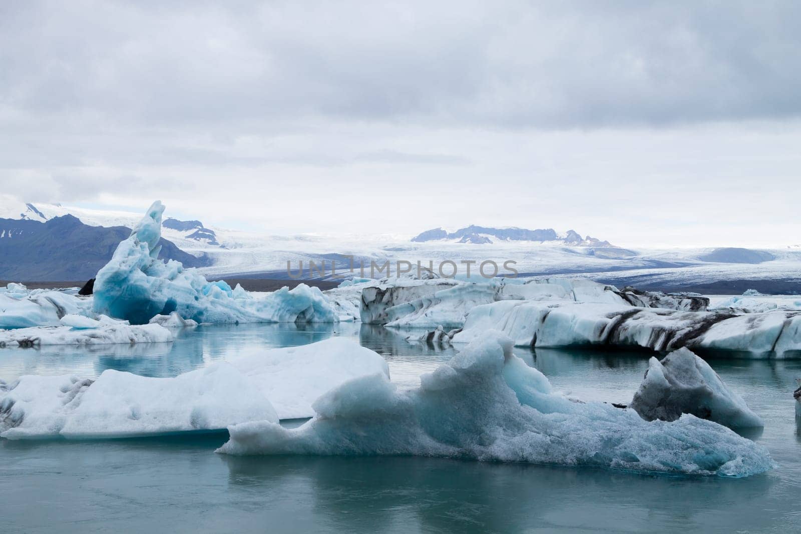 Jokulsarlon glacial lake, Iceland. Icebergs floating on water. Iceland landscape