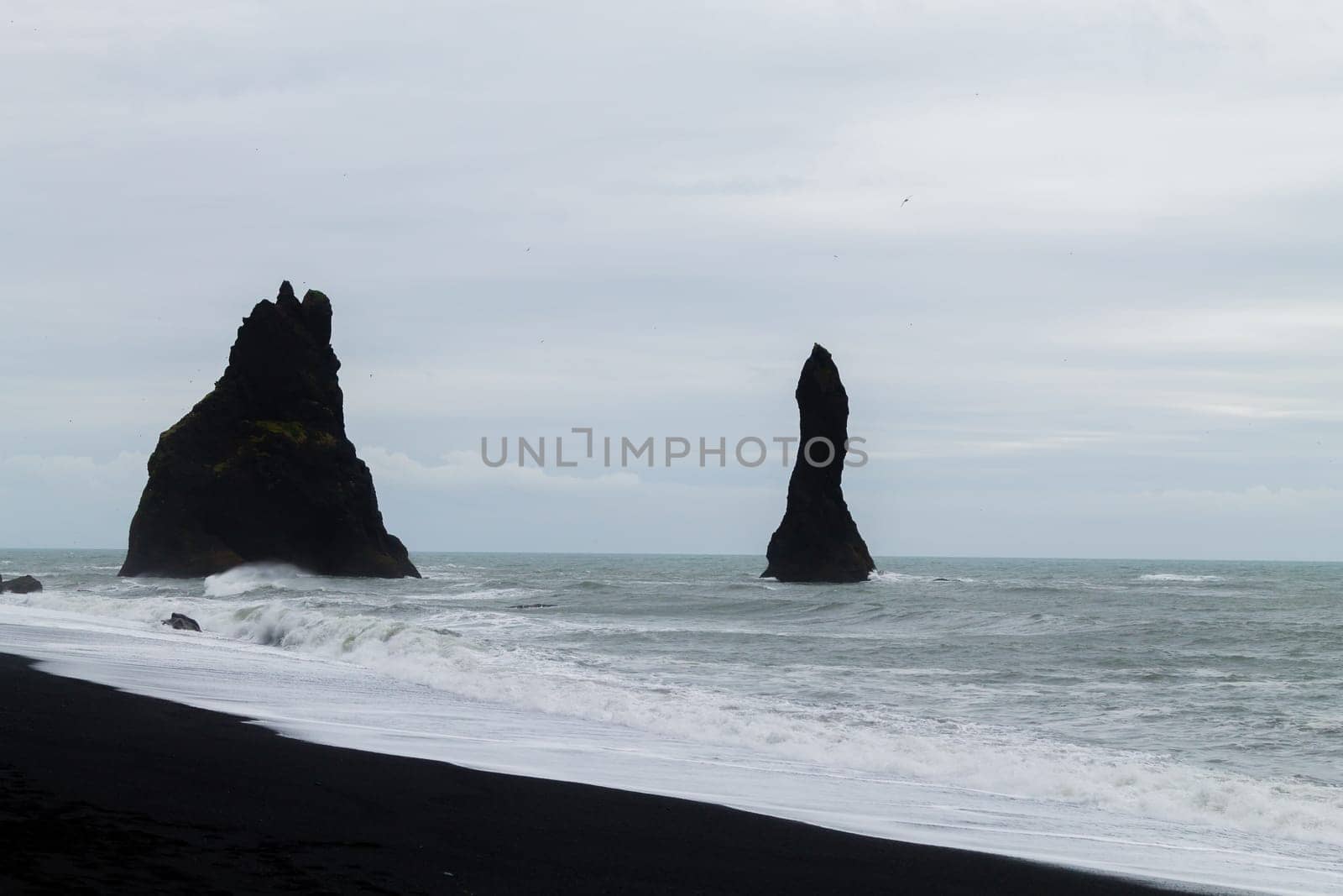 Reynisfjara lava beach view, south Iceland landscape. Vik black beach
