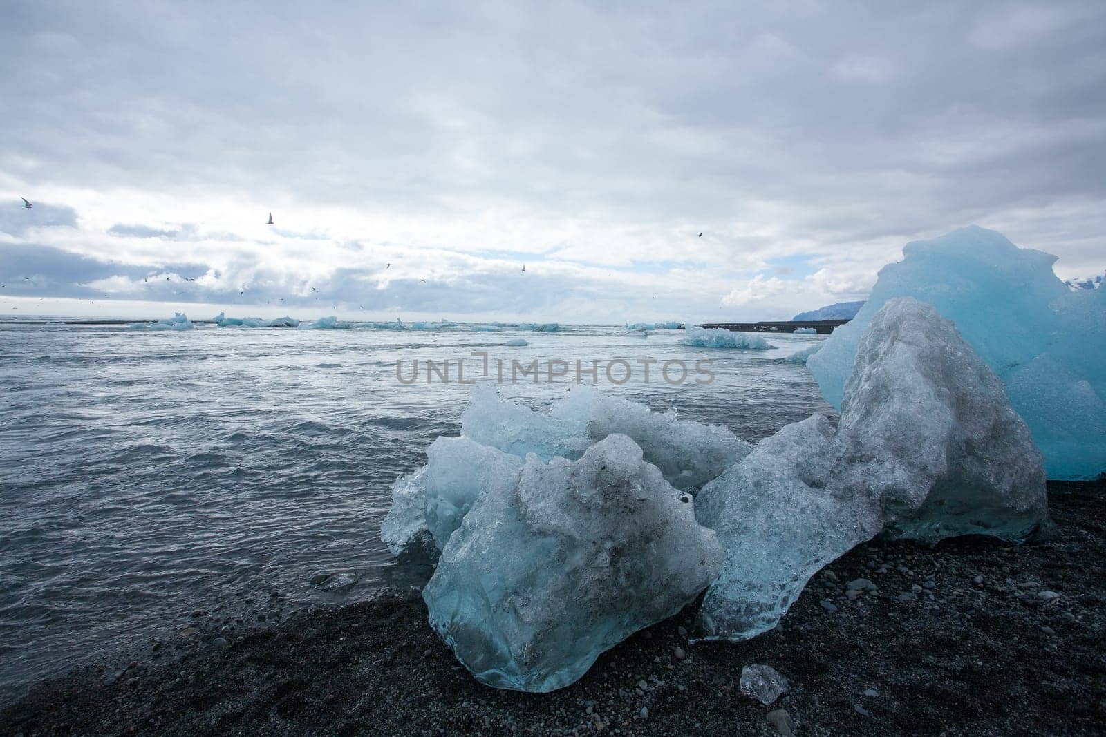 Jokulsarlon glacial lake, Iceland. Icebergs floating on water. Iceland landscape