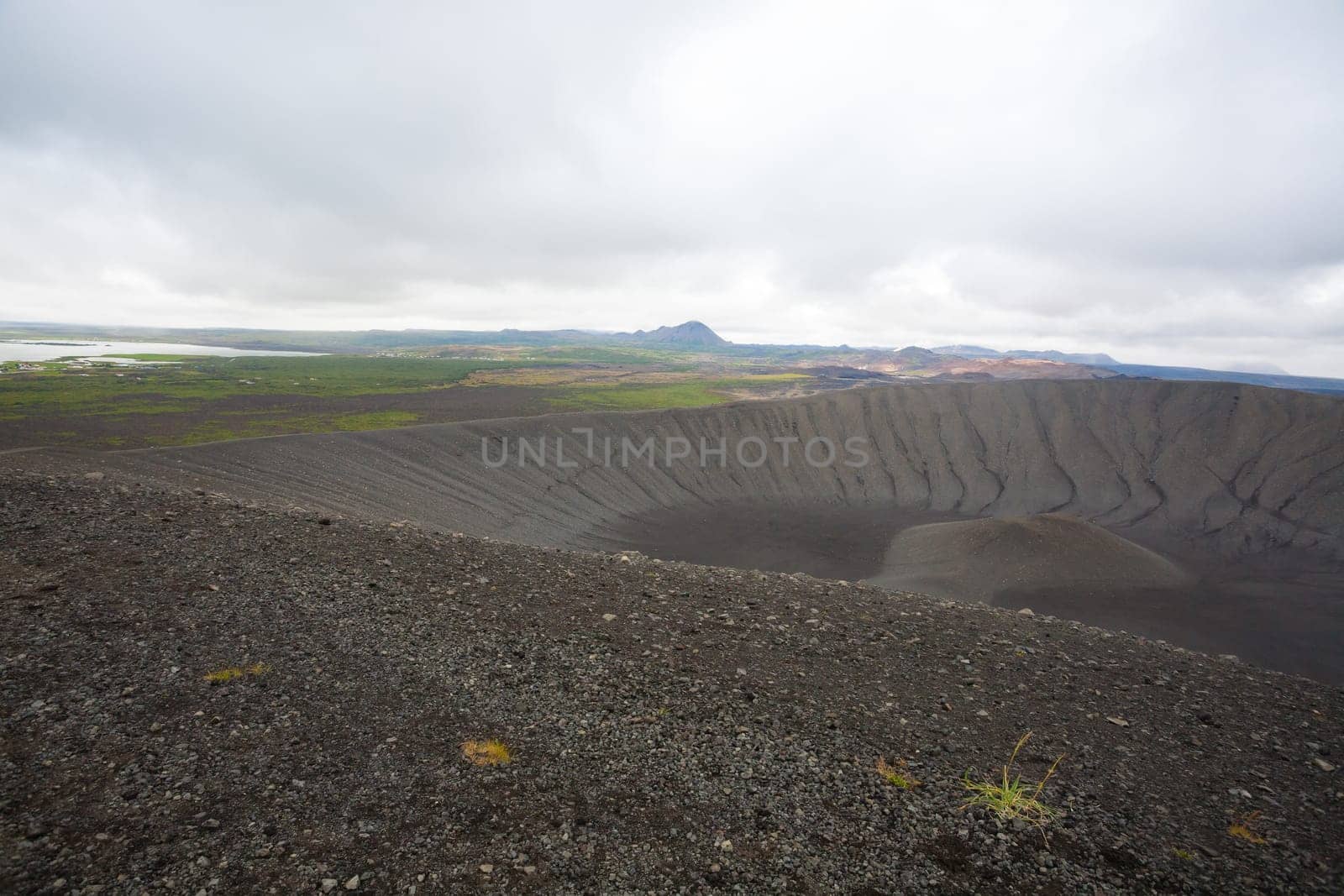 Hverfell caldera volcano top view.  Hverfjall, Iceland landmark