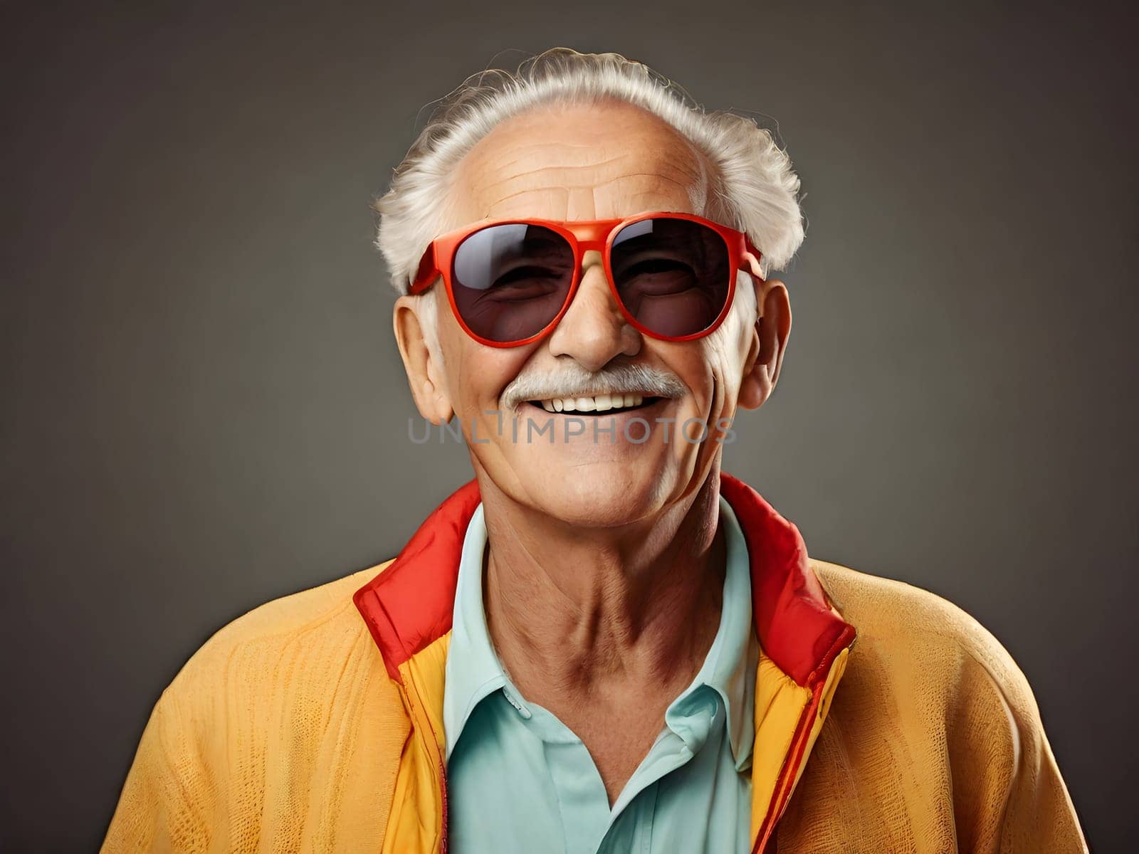 Funny happy old man with sunglasses