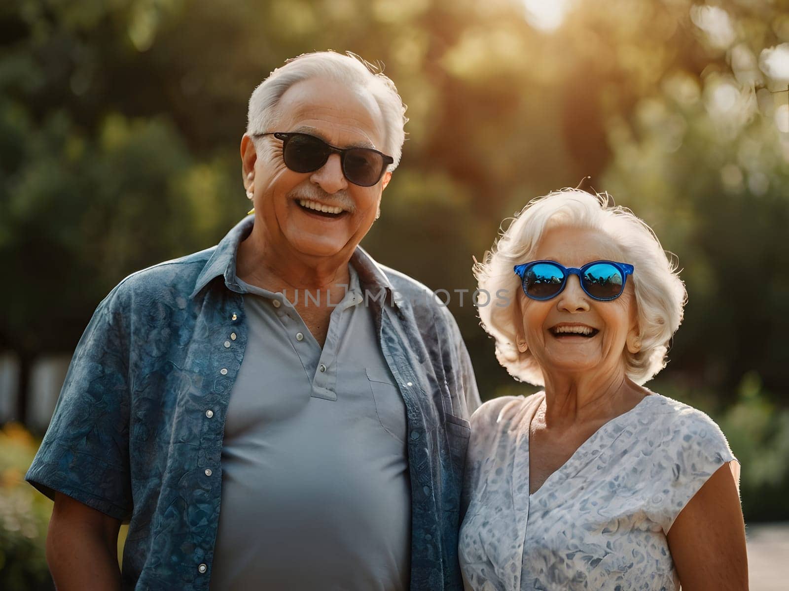 Funny happy elderly couple outdoors