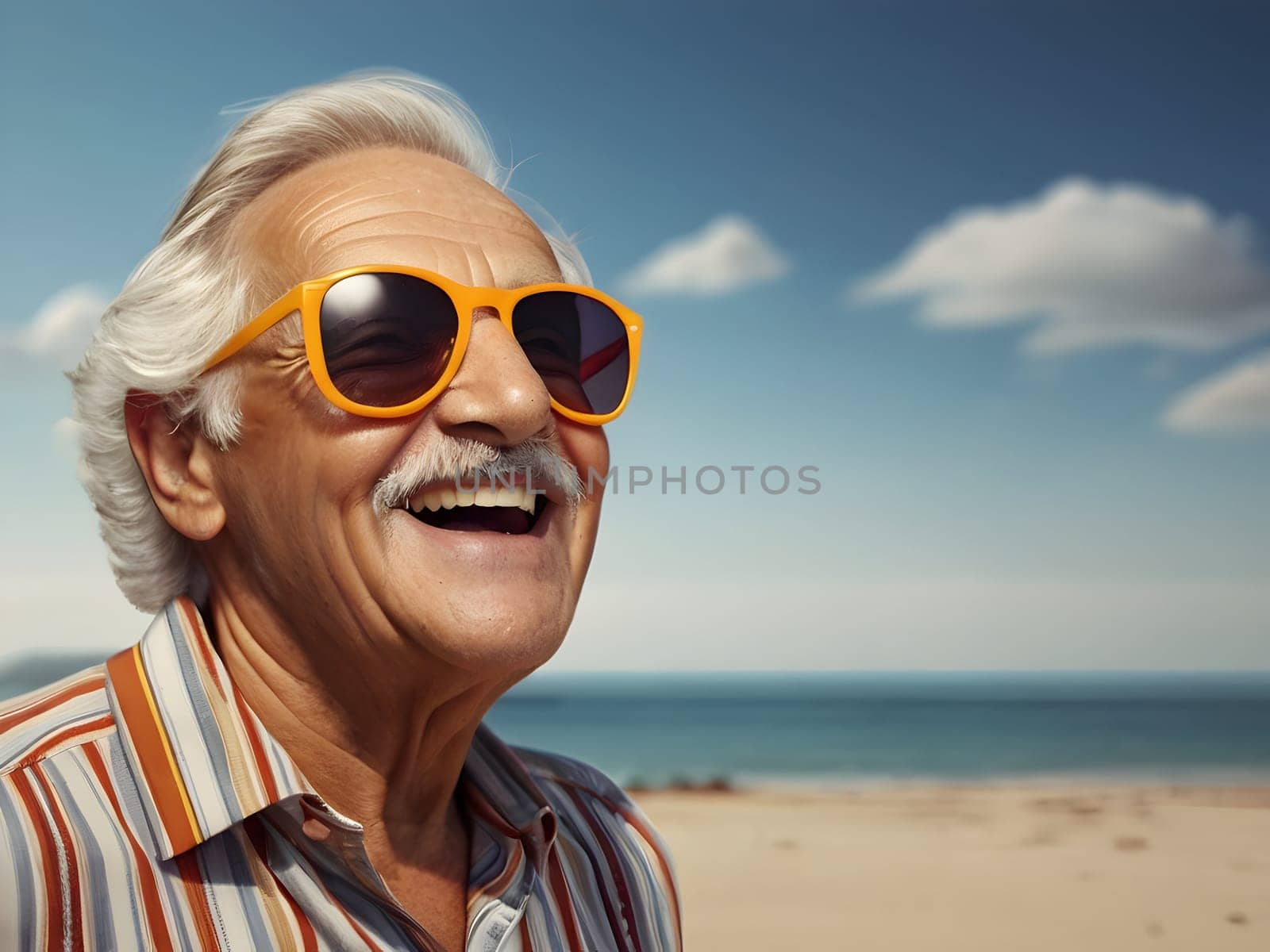 Funny happy old man with sunglasses