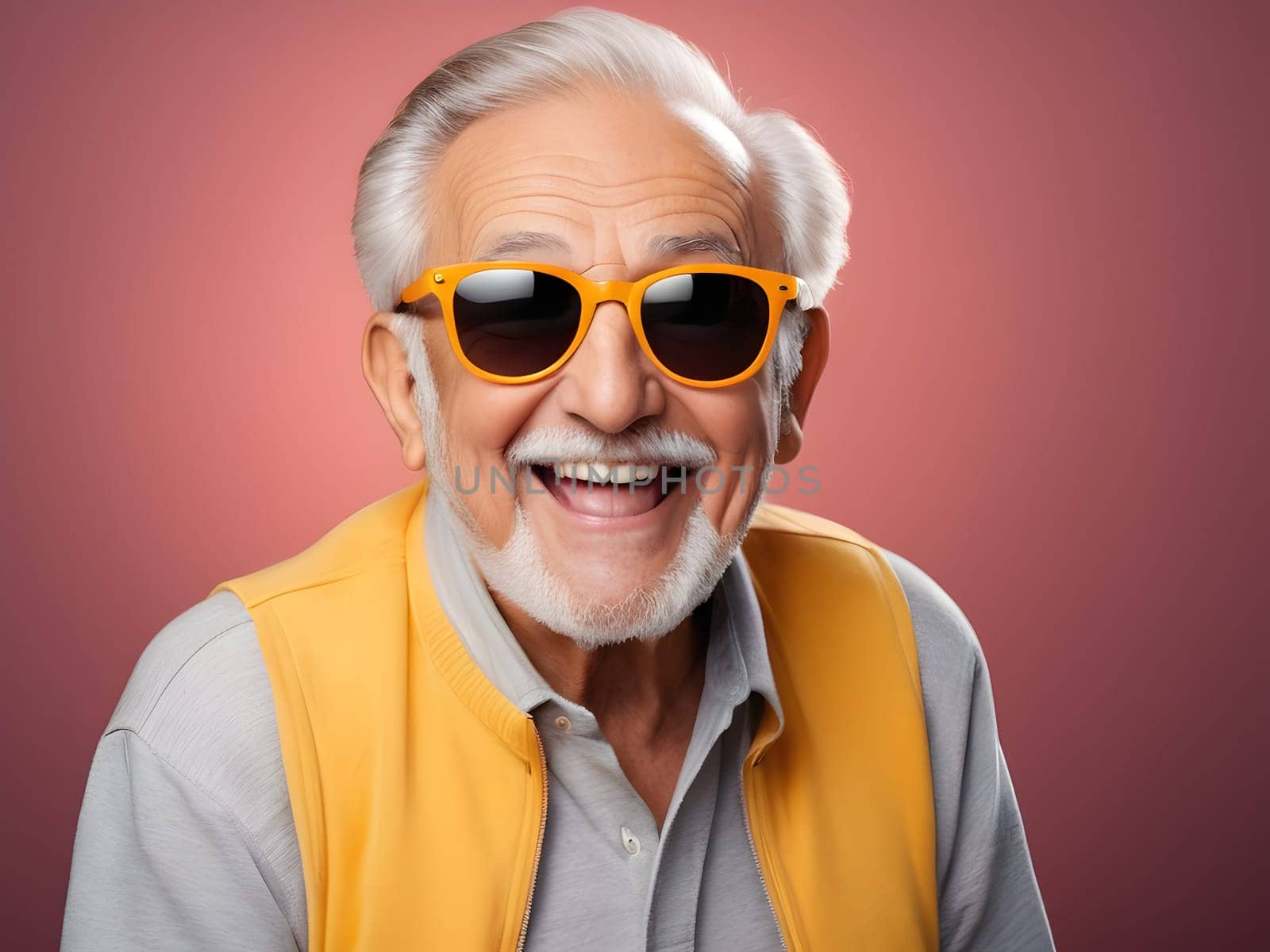Funny happy old man with sunglasses