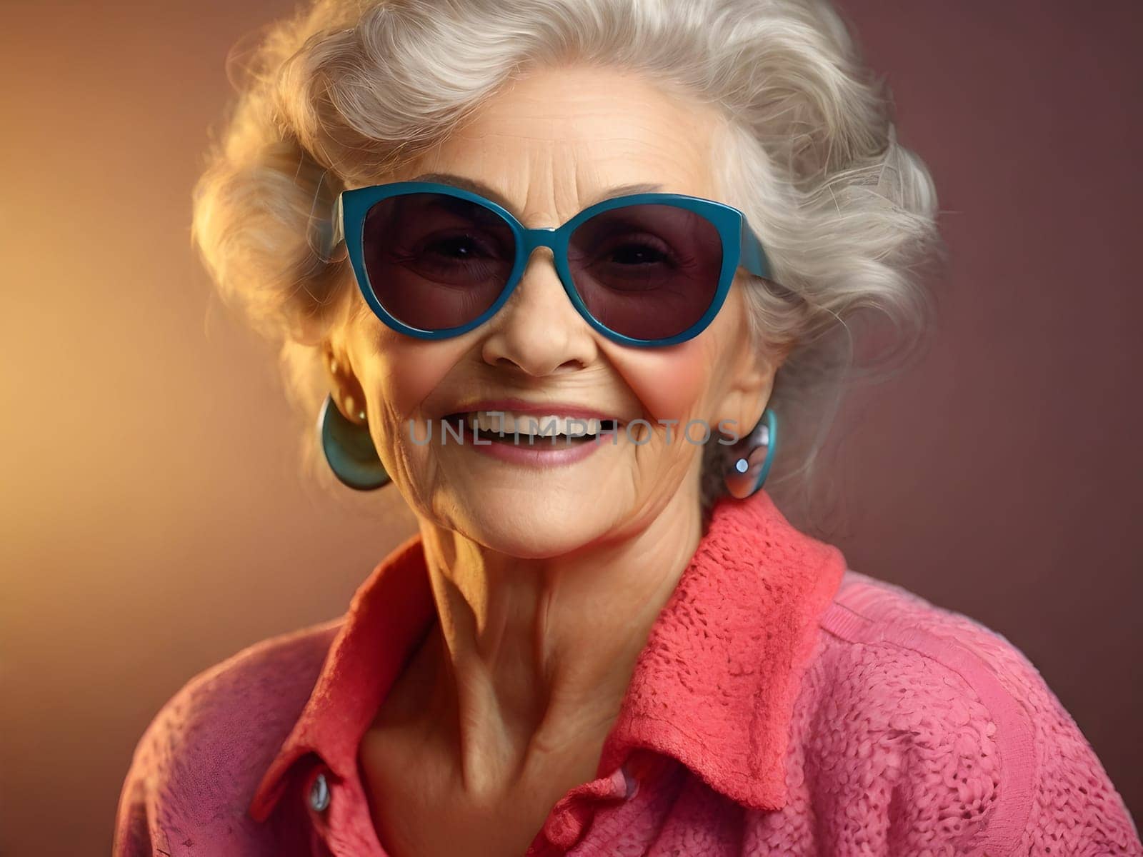 Funny happy old woman with sunglasses