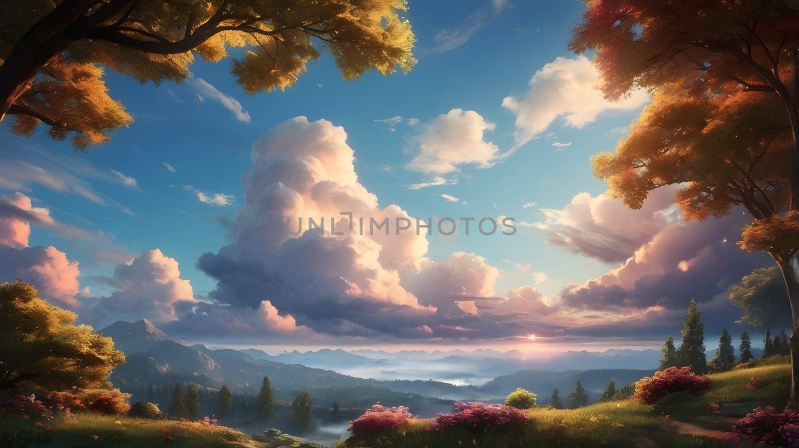Beautiful sky with fluffy clouds