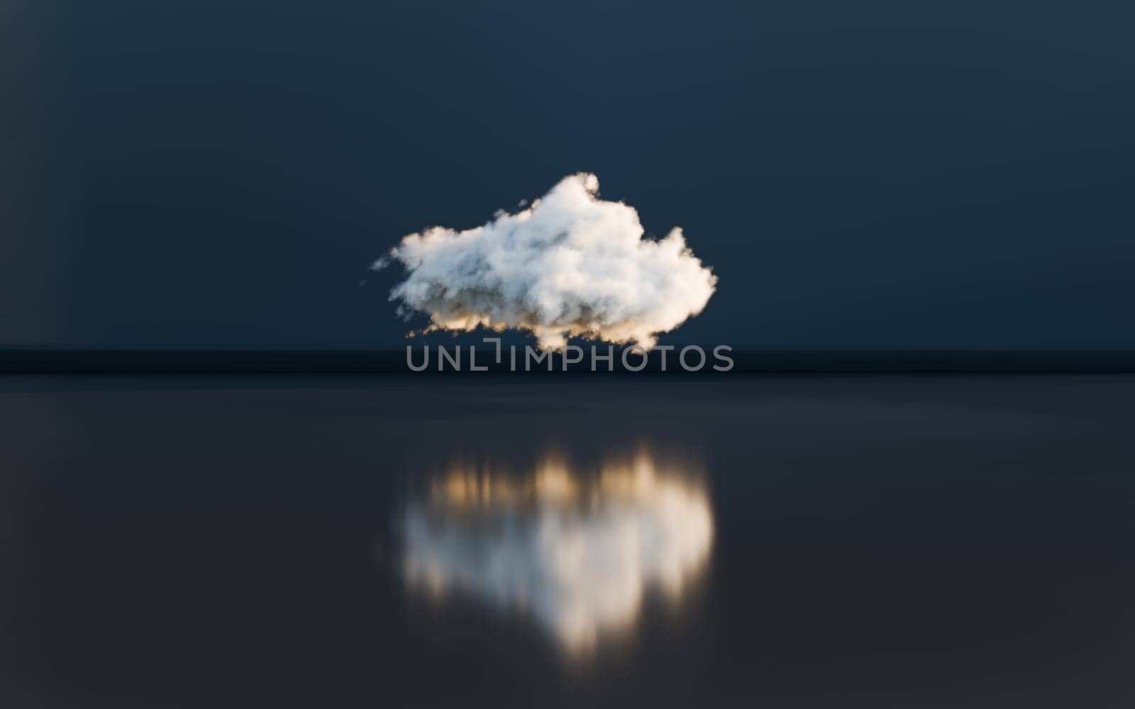 Hanging cloud on blue background with negative space. Digital 3D render, no AI.