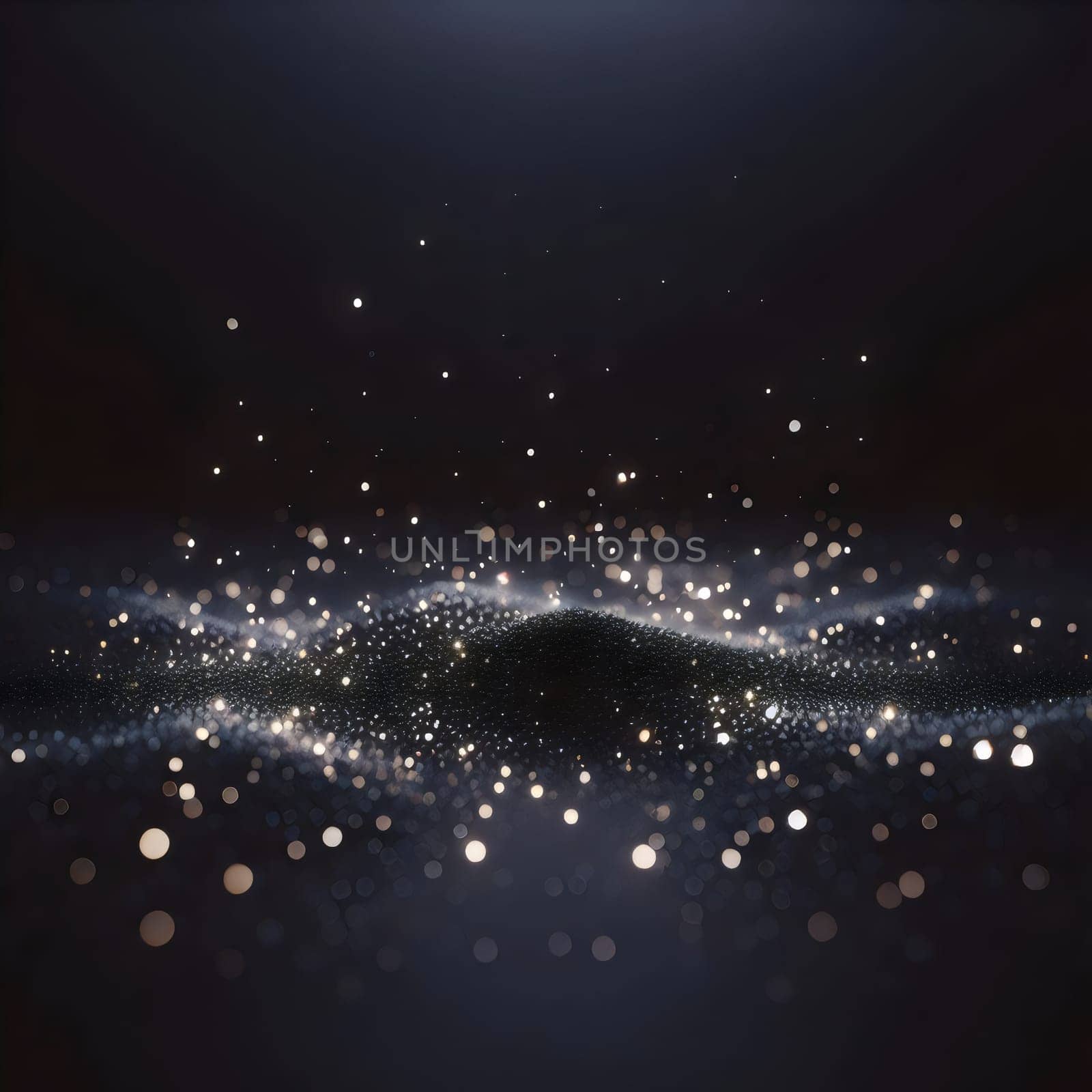 Abstract image of a dark, textured surface with sparkling lights. The lights are scattered across the surface, creating a sense of mystery and depth. A high-quality photo.