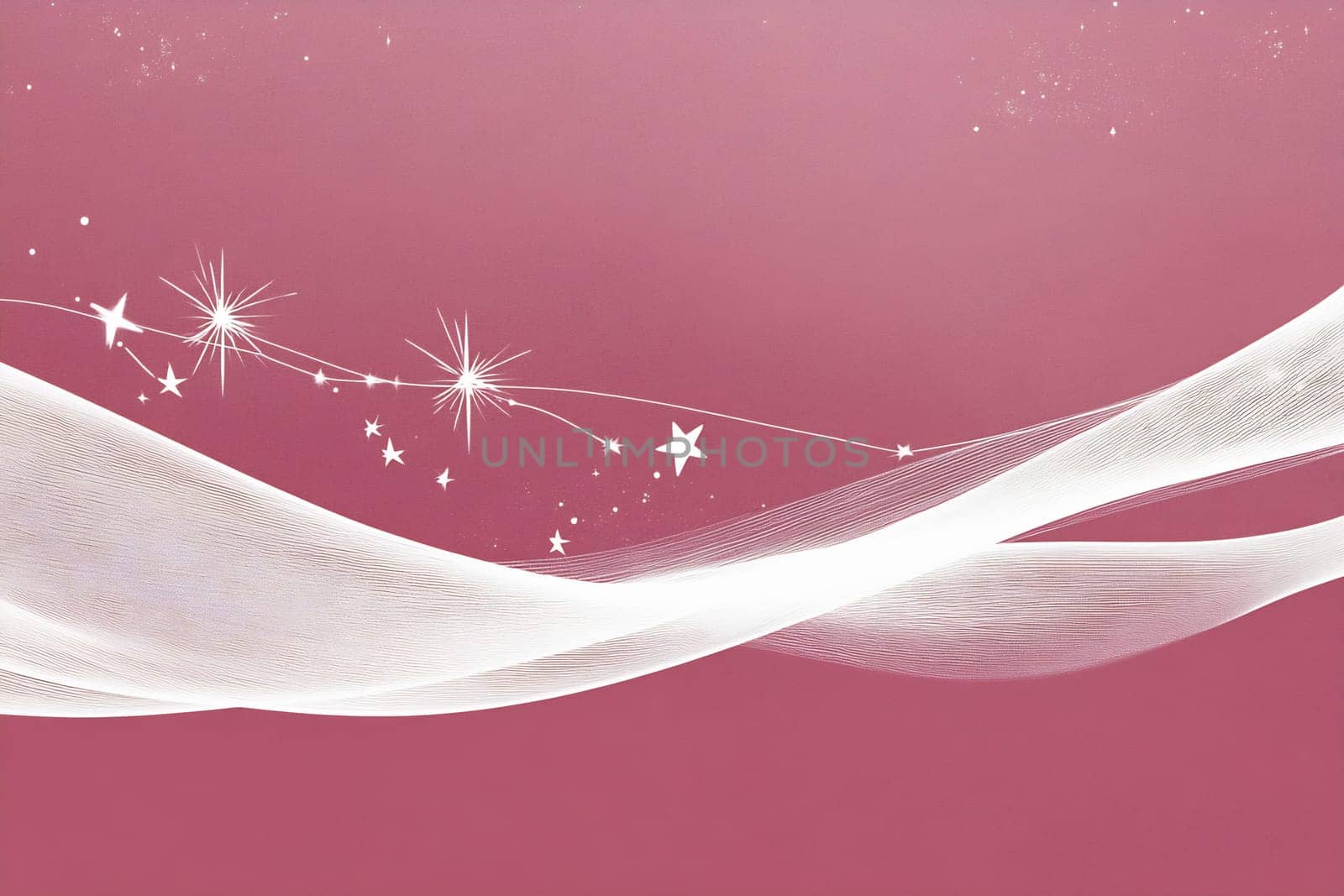 Delicate white waves sweep across a pink background, adorned with shimmering stars, adding a touch of magic to any creative project.