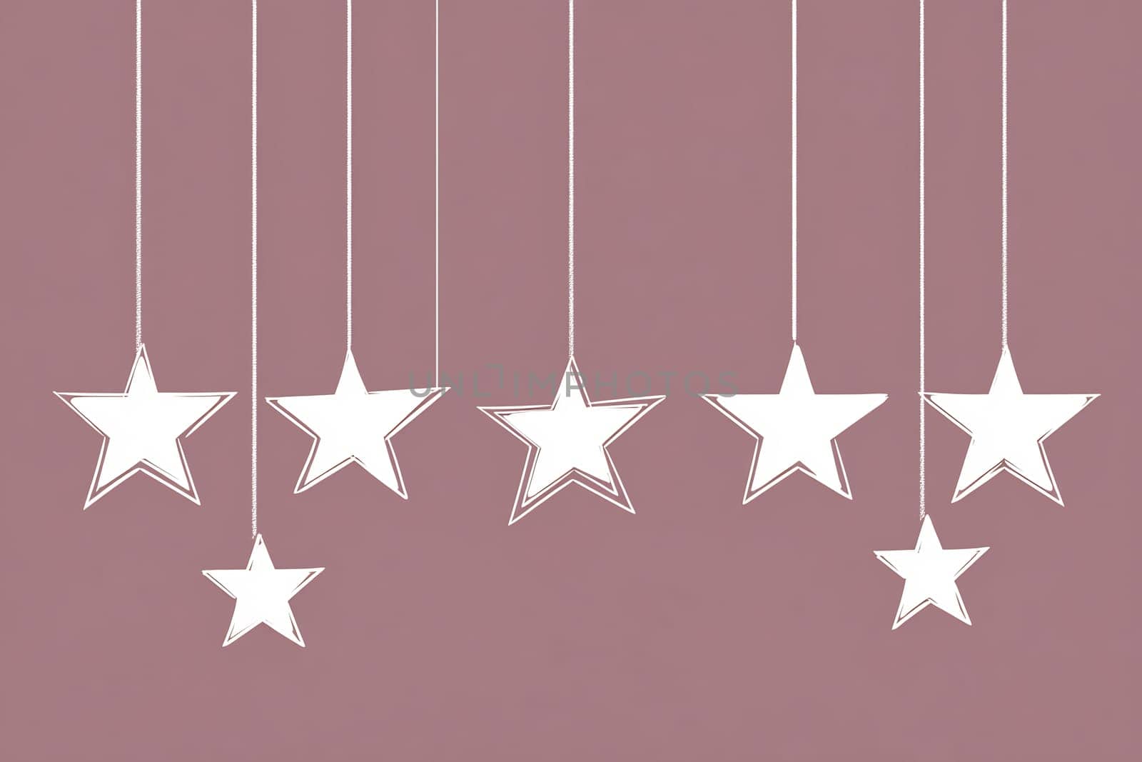 A collection of white stars is suspended gently from above, set against a soft pink backdrop, creating a charming and playful ambiance.