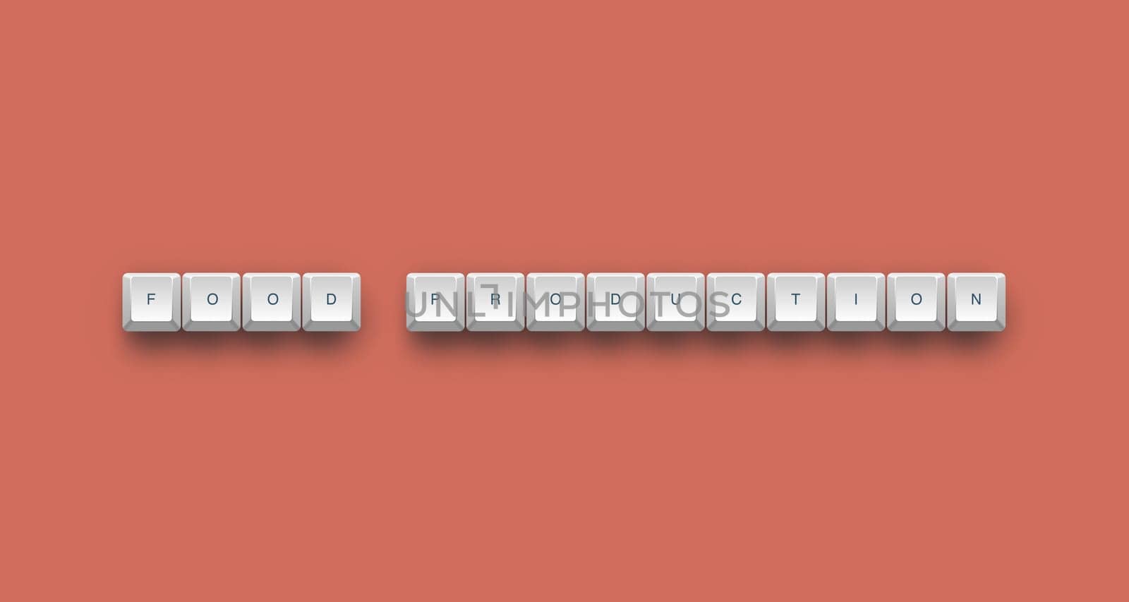 Food production text on a 3d keyboard button with shadow, 3d illustration