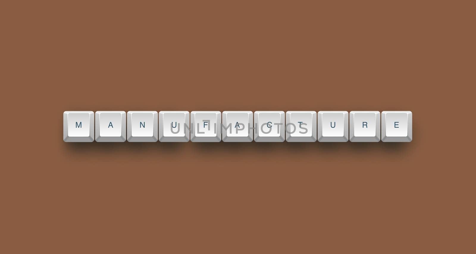 Manufature text on a 3d keyboard button with shadow, 3d illustration