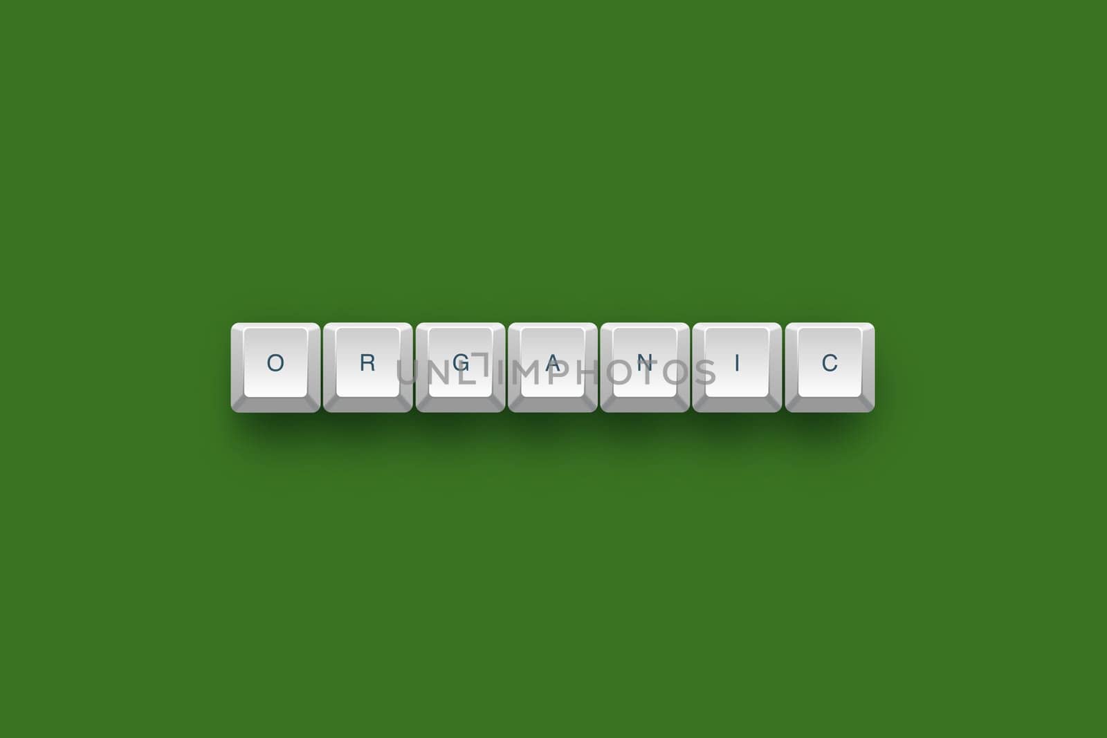 Organic text on a 3d keyboard button with shadow, 3d Illustration