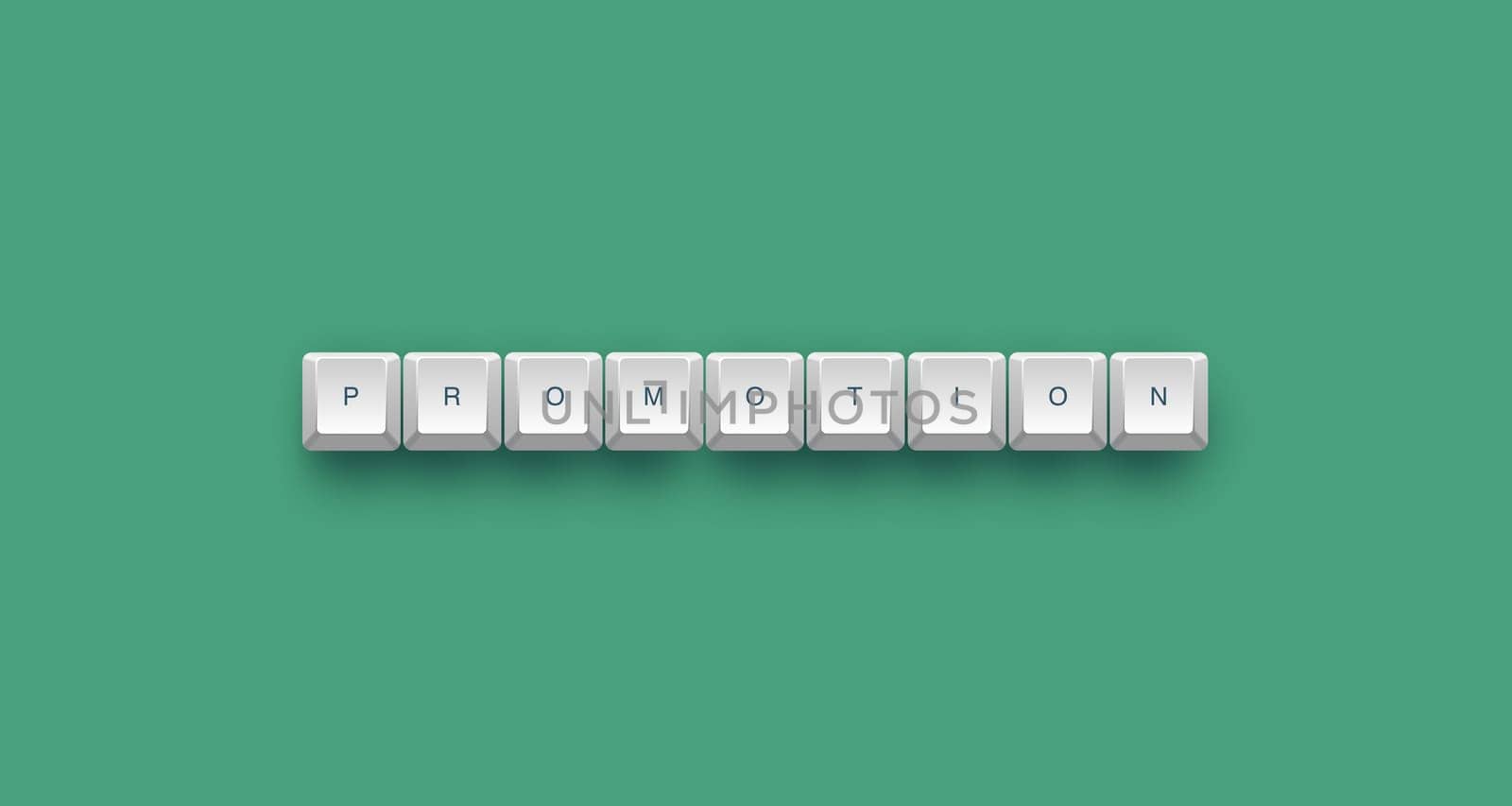 Promotion text on a 3d keyboard button with shadow, 3d illustration