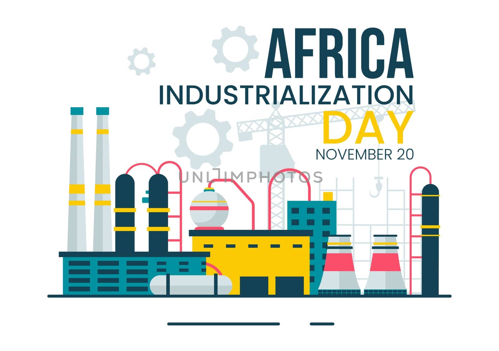 African Industrialization Day Vector Illustration of a Factory Building with Chimneys Operating in the City Center, Set in a Flat Style Background