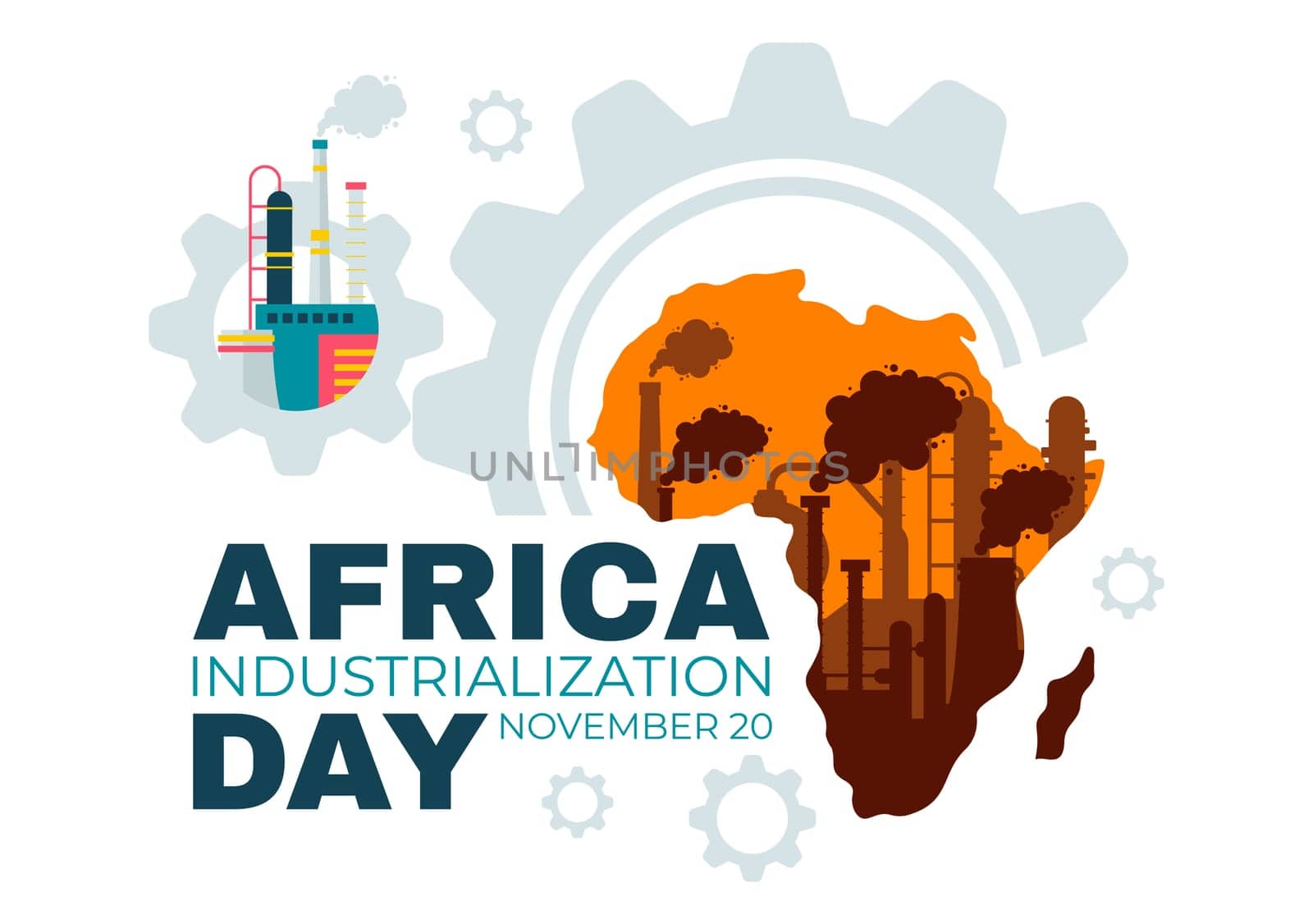 African Industrialization Day Vector Illustration of a Factory Building with Chimneys Operating in the City Center, Set in a Flat Style Background
