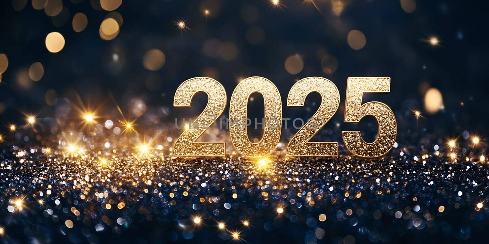 The glittering numbers display '2025', illuminated by soft lights that create a festive, celebratory ambiance for the New Year.