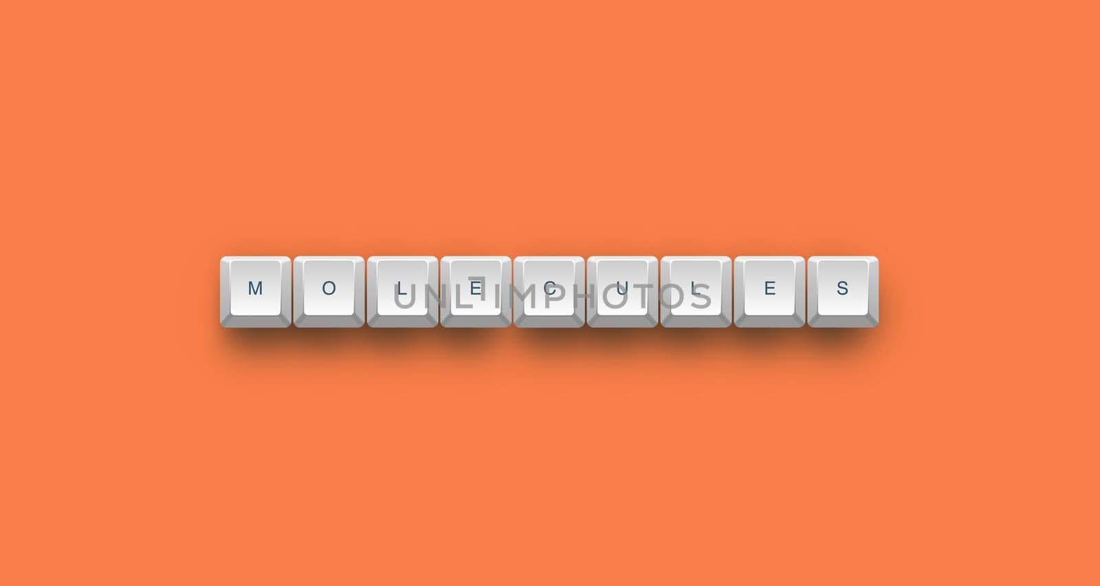 Molecules text on a 3d keyboard button with shadow, 3d illustration