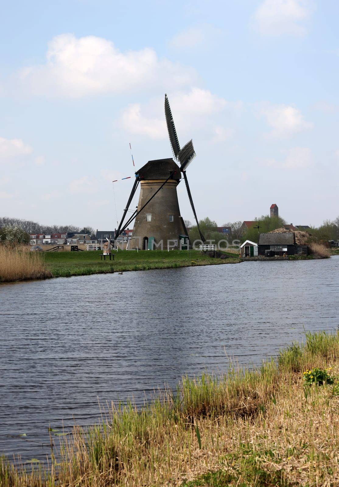 One of the 19 windmills at Kinderdijk in the Netherlands. Built about 1740, this is the largest concentration of windmills in the Netherlands, a UNESCO world heritage site.