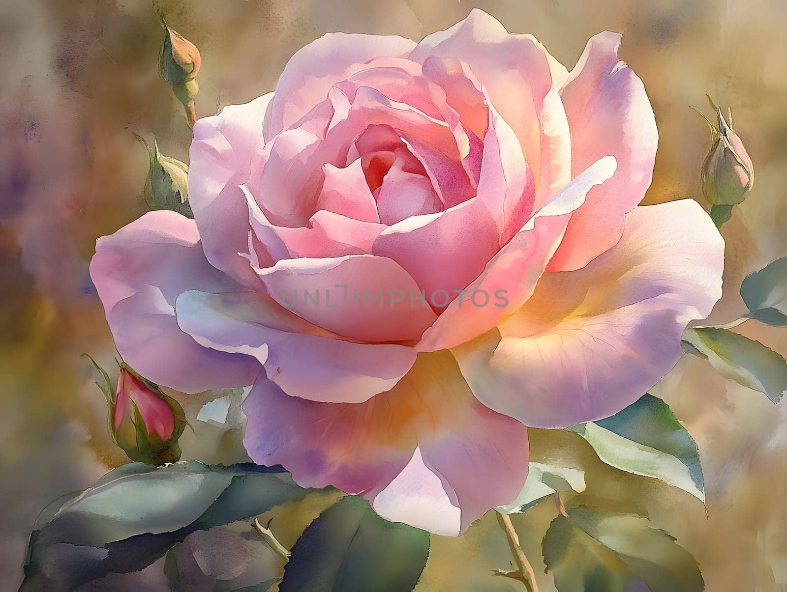 Botany Pink Watercolor Rose Nature Floral Flower