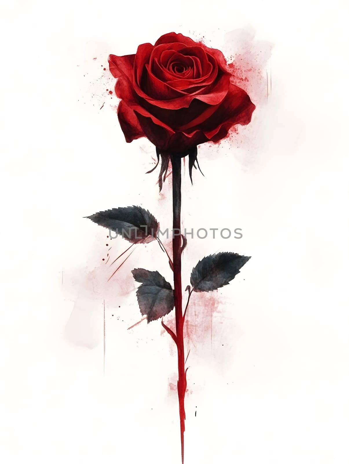 Botanic Red Watercolor Rose Nature Floral Flower