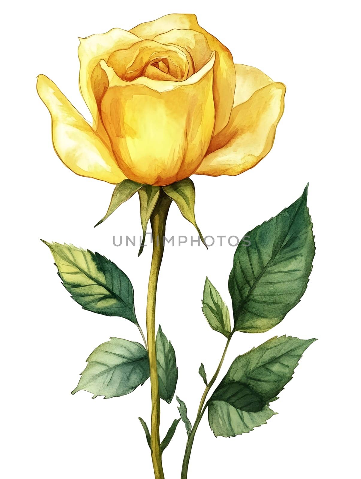 Botanical Yellow Watercolor Rose Floral Flower