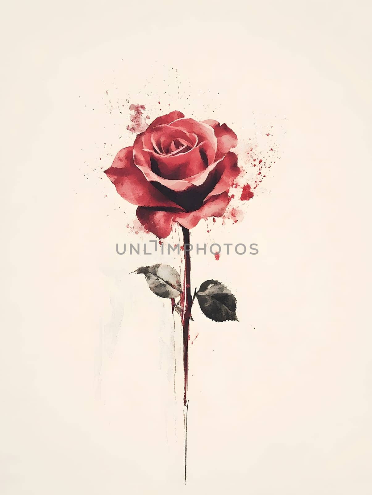 Botanic Red Watercolor Rose Nature Floral Flower