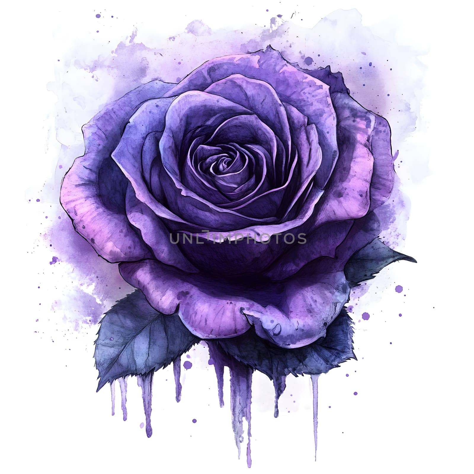 Botany Purple Watercolor Rose Nature Floral Flower