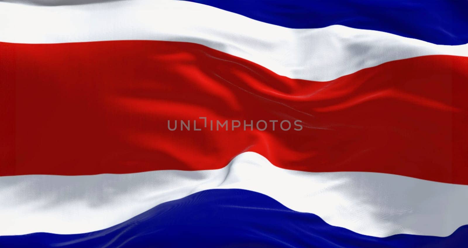 Close-up of Costa Rica national civil flag waving. Blue, white, red, white, blue horizontal stripes. 3d illustration render. Fluttering fabric background
