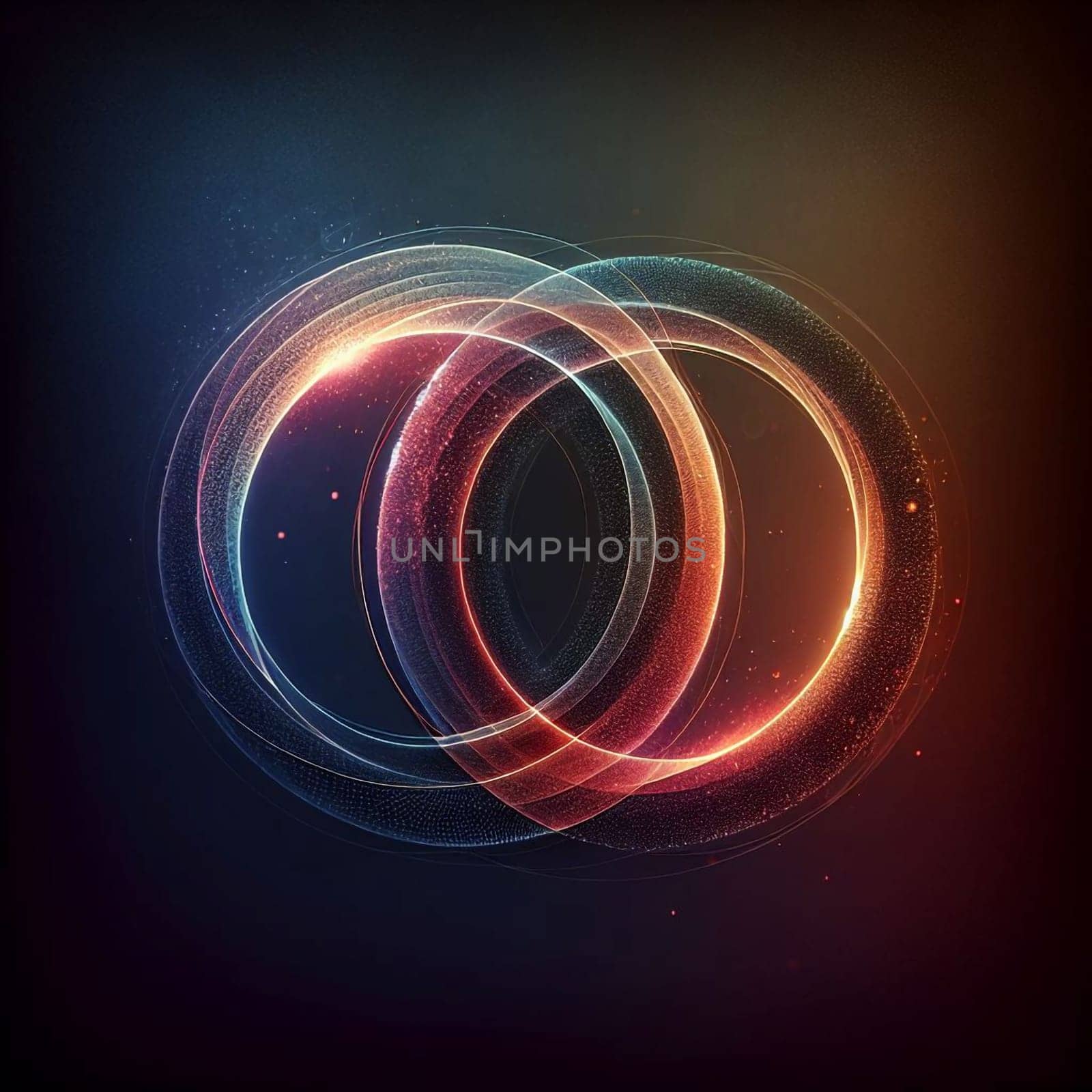 A digital art piece depicting two glowing, interlocked circles with a gradient of blue, orange, and red colors against a dark background. The image evokes a sense of unity. A high-quality photo.