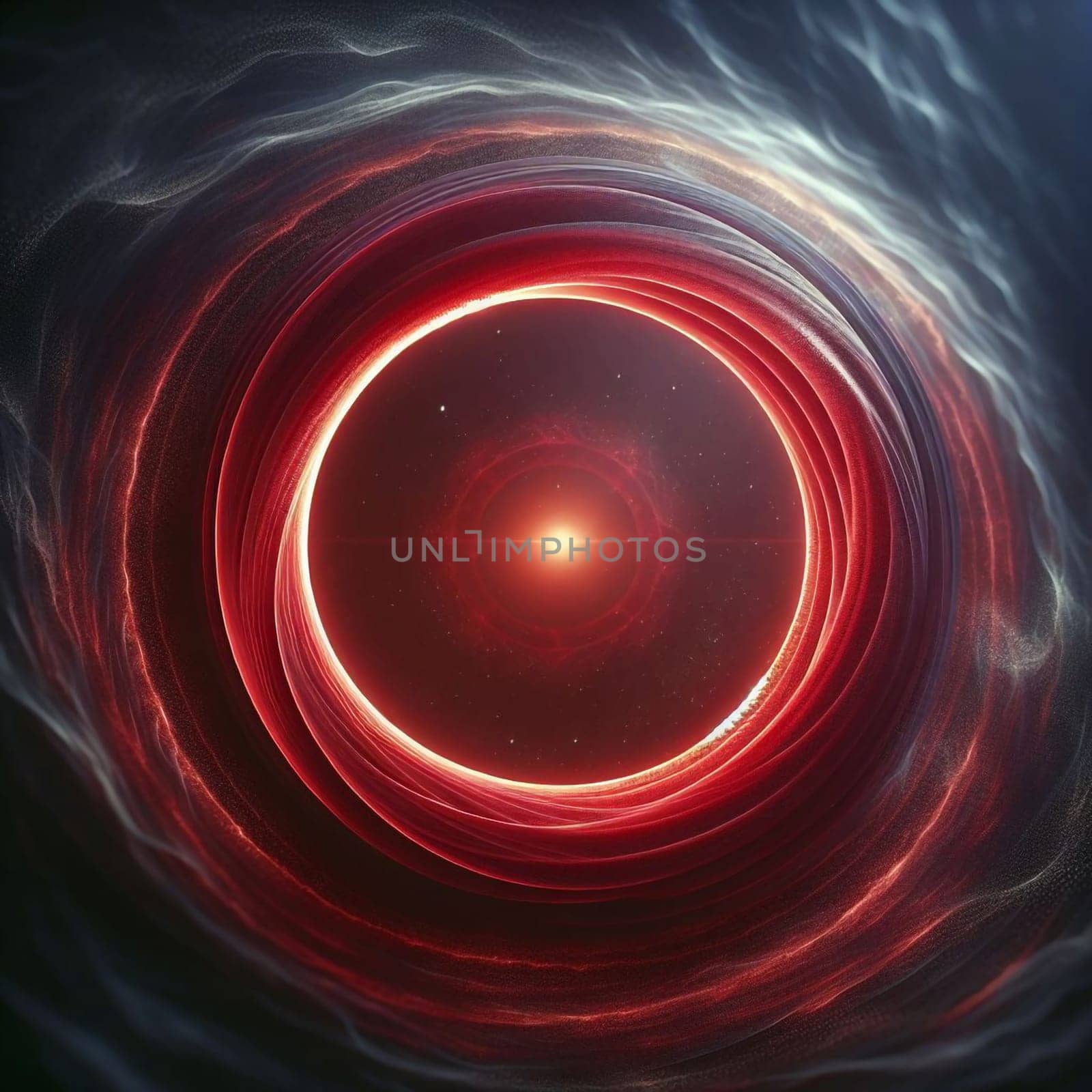 Abstract digital art depicting a glowing red ring in space. The ring is composed of particles that shimmer and move, creating a mesmerizing and otherworldly effect. A high-quality photo.