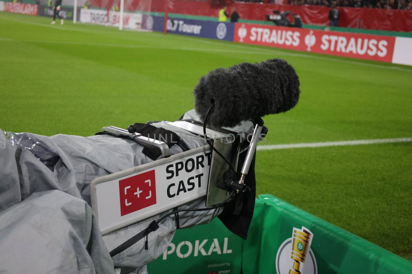 SportCast TV camera on the sidelines during the 2024-25 DFB-Pokal match,2nd round: SC Freiburg vs Hamburger SV