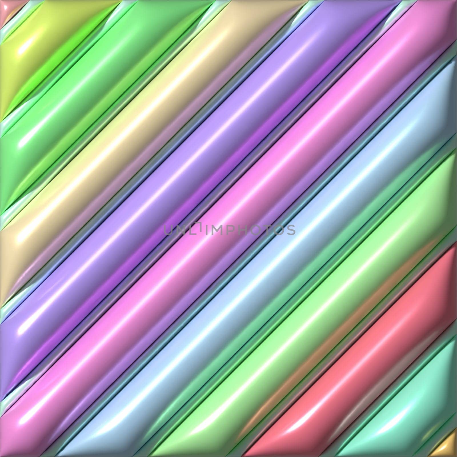 Multicolored inflated stripes with shiny smooth surface, 3D rendering illustration