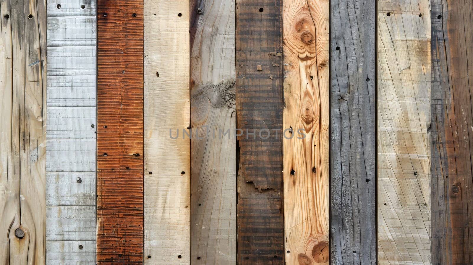 A row of wooden boards with different colors and textures