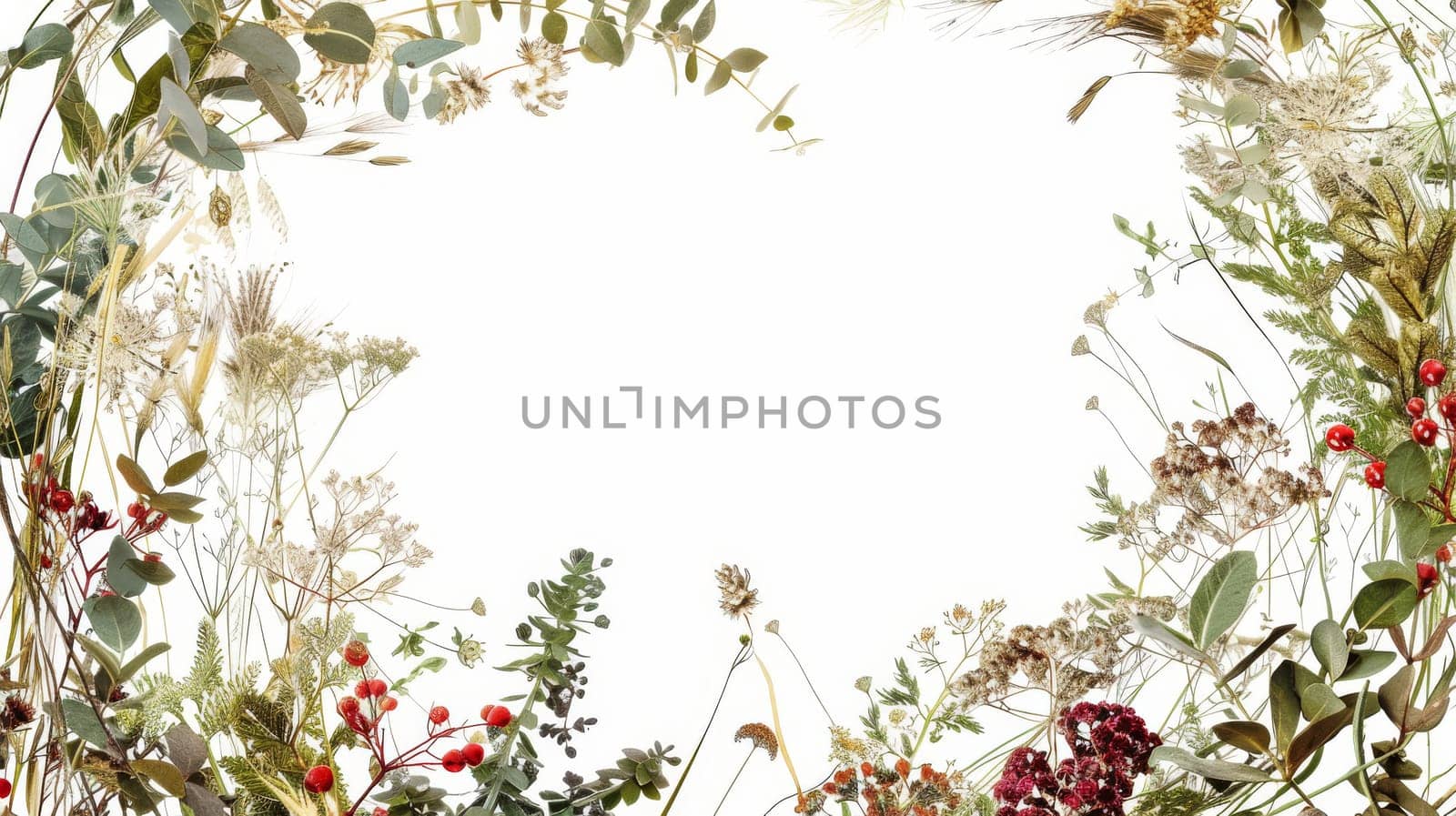 Bohemian-inspired botanical wreath artwork capturing the beauty of the natural world on white