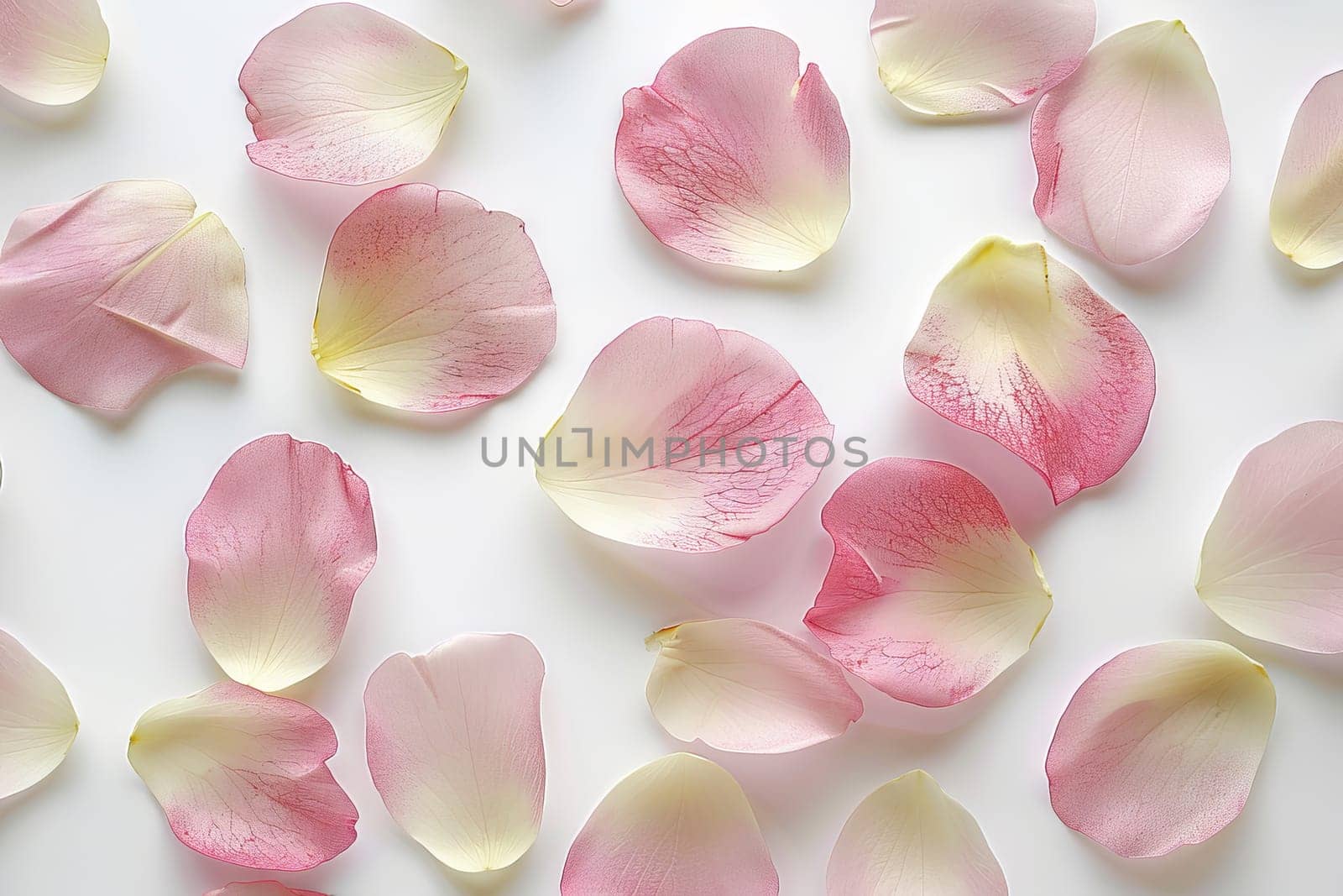 Delicate flower petals on a soft transparent white background, adding elegance and beauty to your designs
