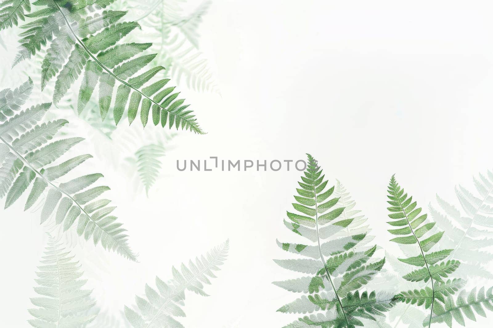 A white background with green leaves on it. The leaves are in different sizes and shapes. The image has a calming and peaceful mood