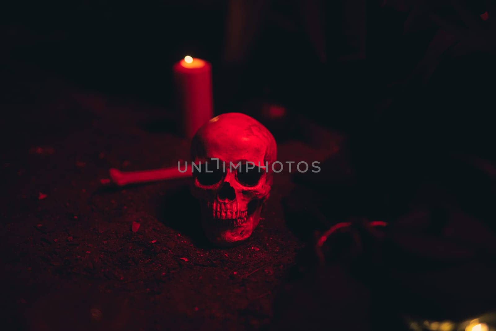 skull candle dark red light. High resolution photo