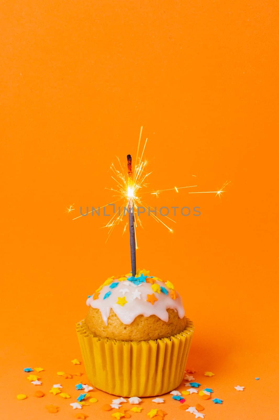 sweet cupcake with candle. High resolution photo