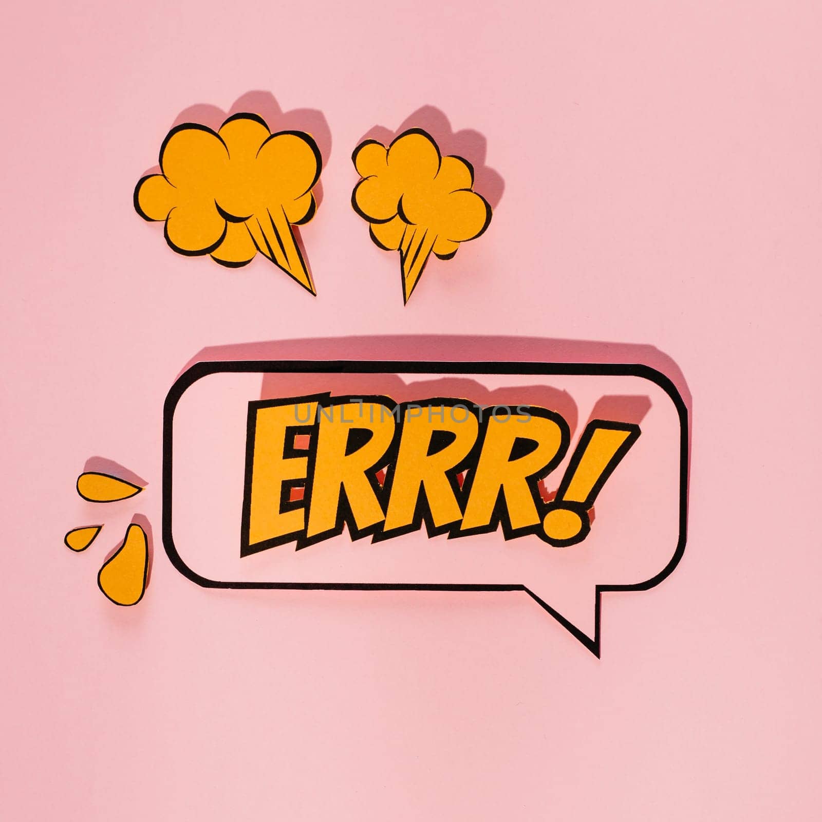 yellow lettering emotional text speech bubble with elements pink background. High resolution photo