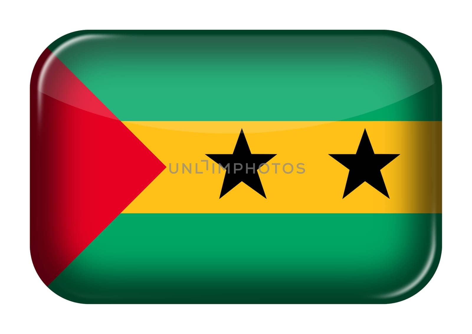 A Sao Tome and Principe web icon rectangle button with clipping path green yellow stripes red triangle black stars