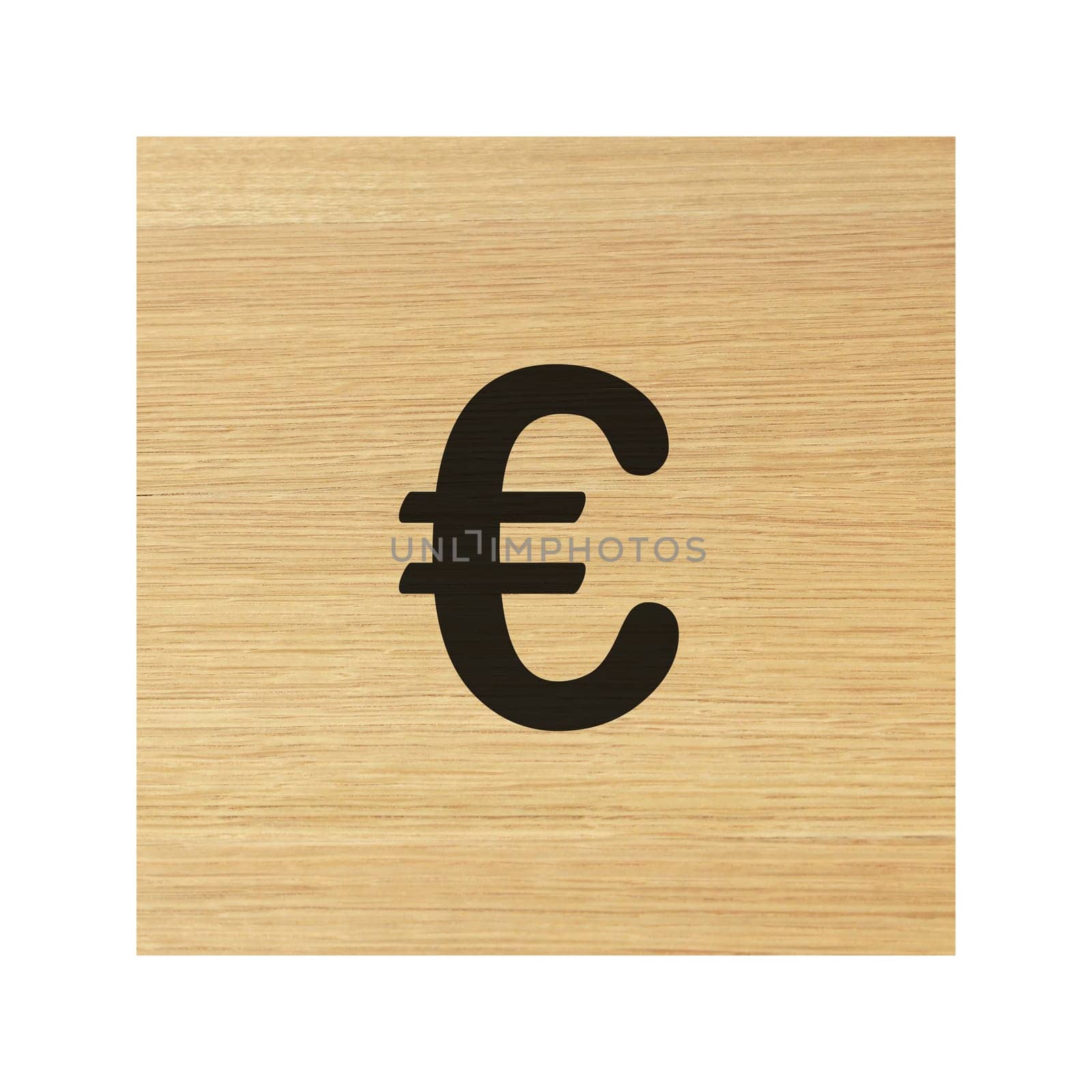 A Euro currency sign on childs wood block on white with clipping path to remove shadow