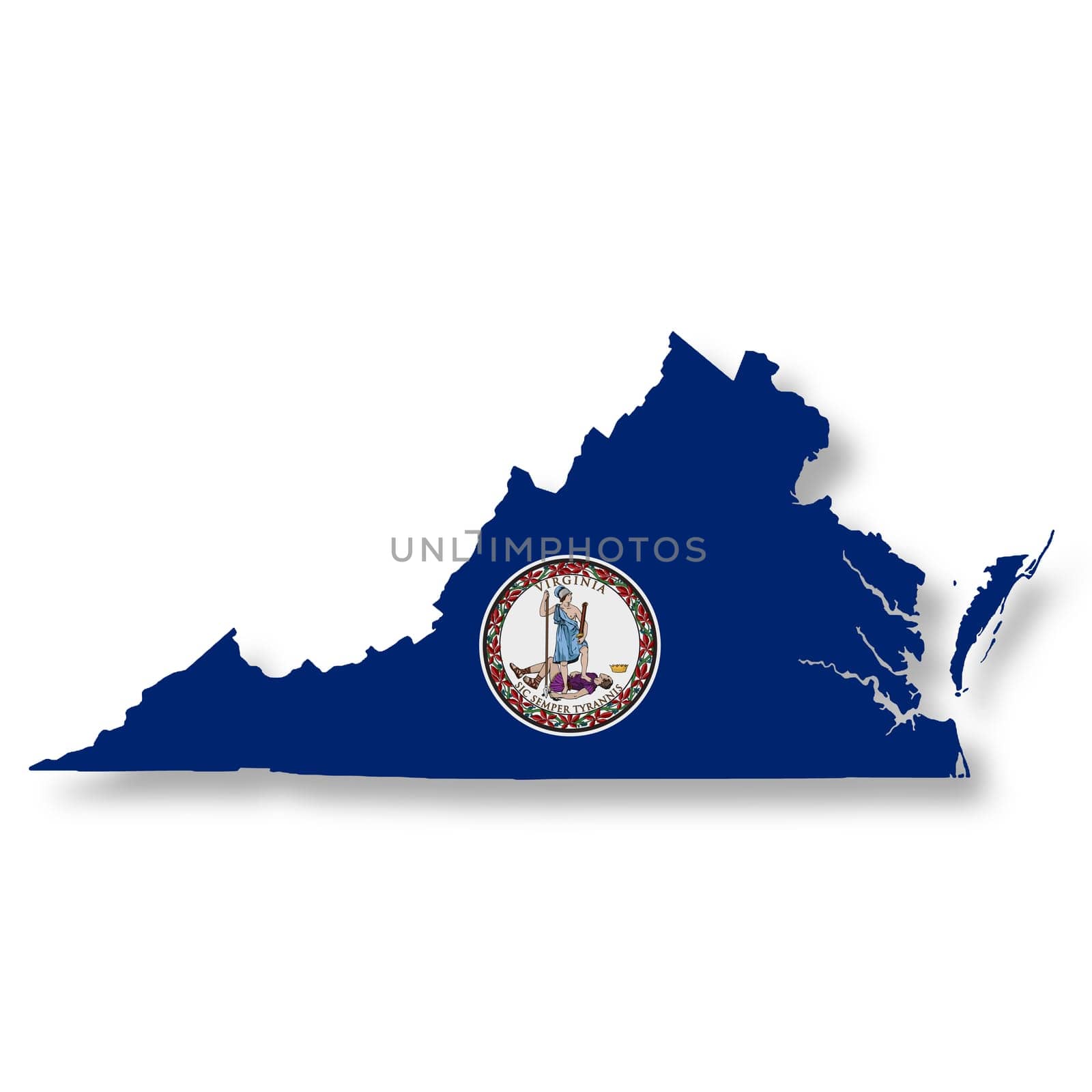A Virginia State flag map Illustration with clipping path