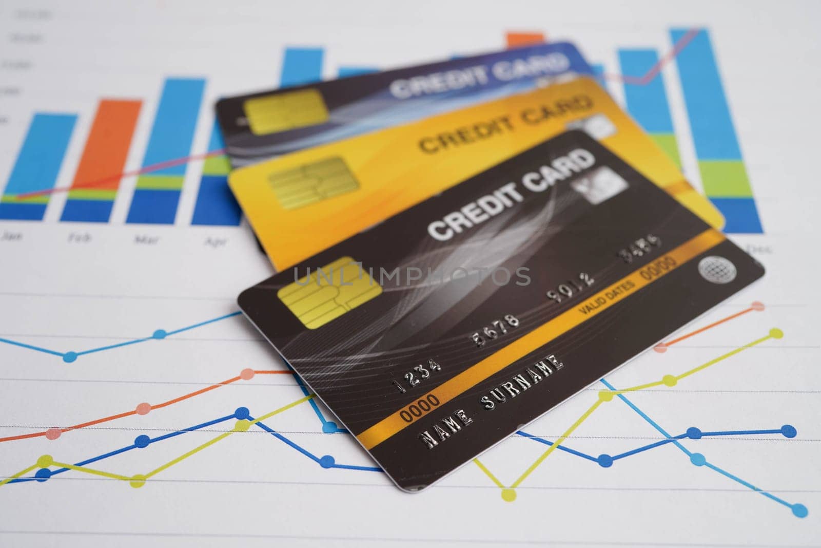 Credit card on graph paper for online shopping, security finance business.