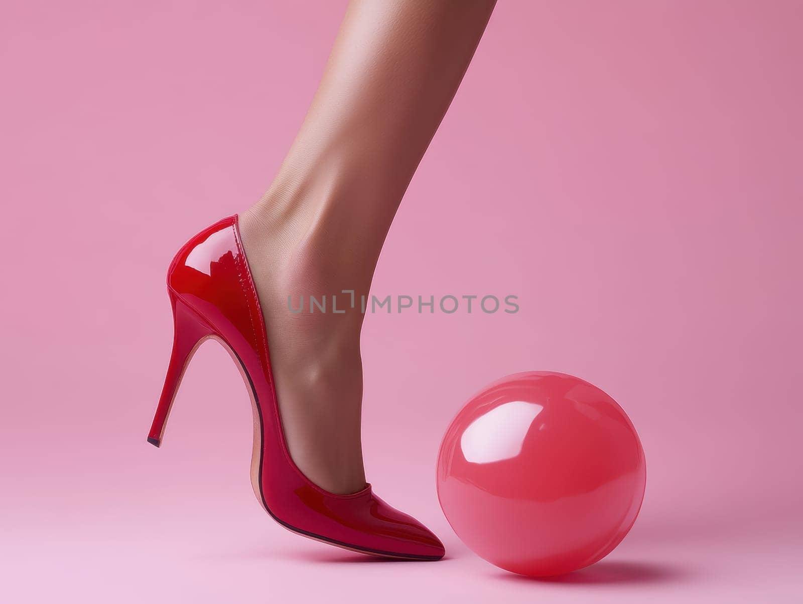 long female legs on a colorful background with high heels. AI generative.