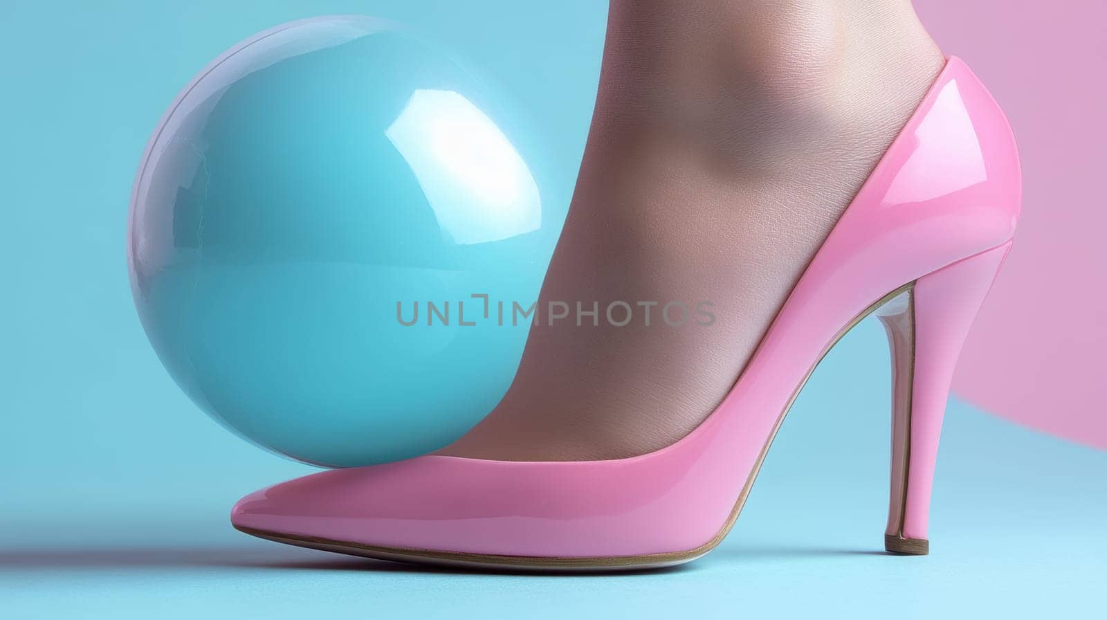 long female legs on a colorful background with high heels. AI generative.