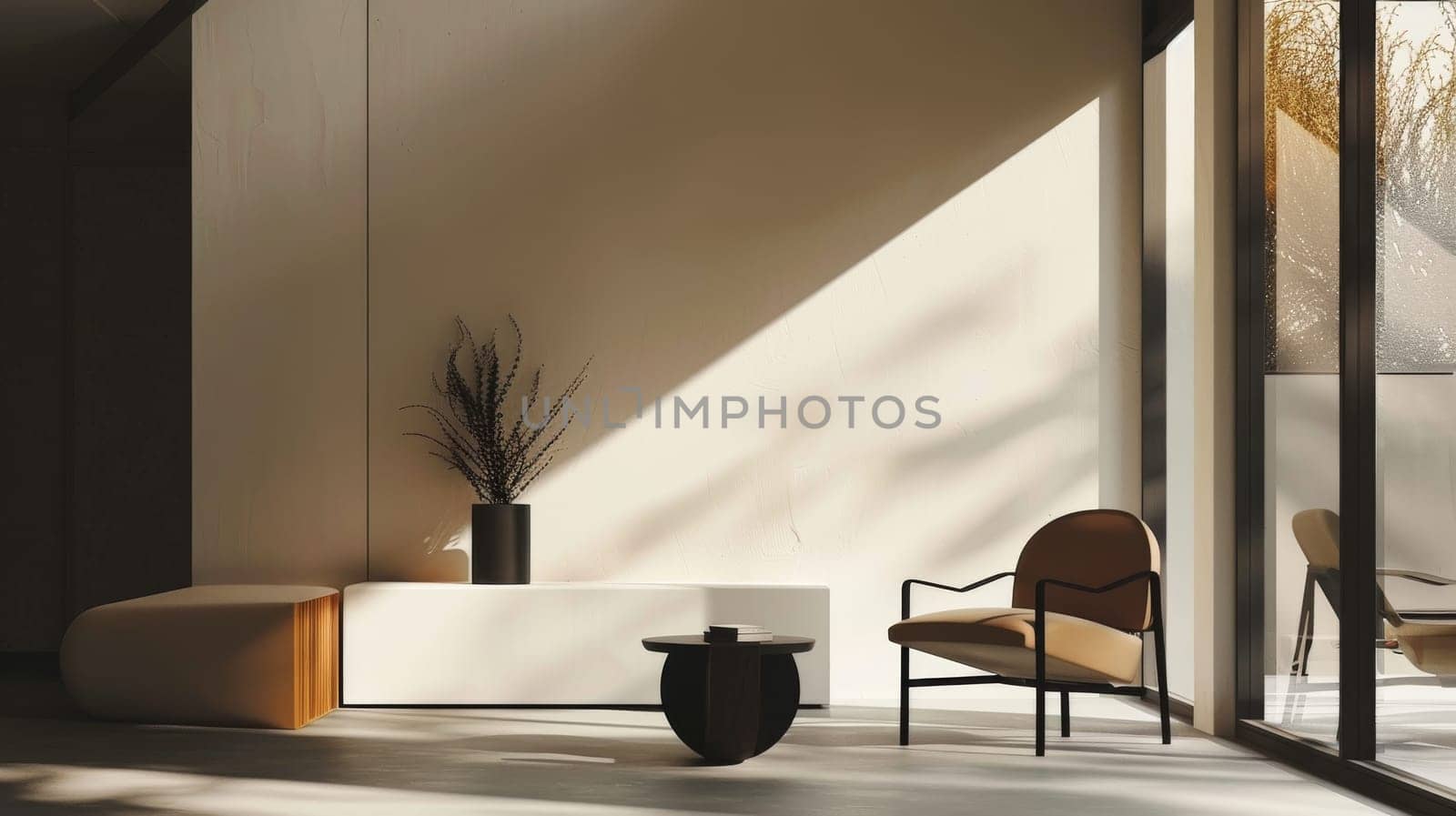 Bold graphic silhouette of minimalist furnishings adding character to a room