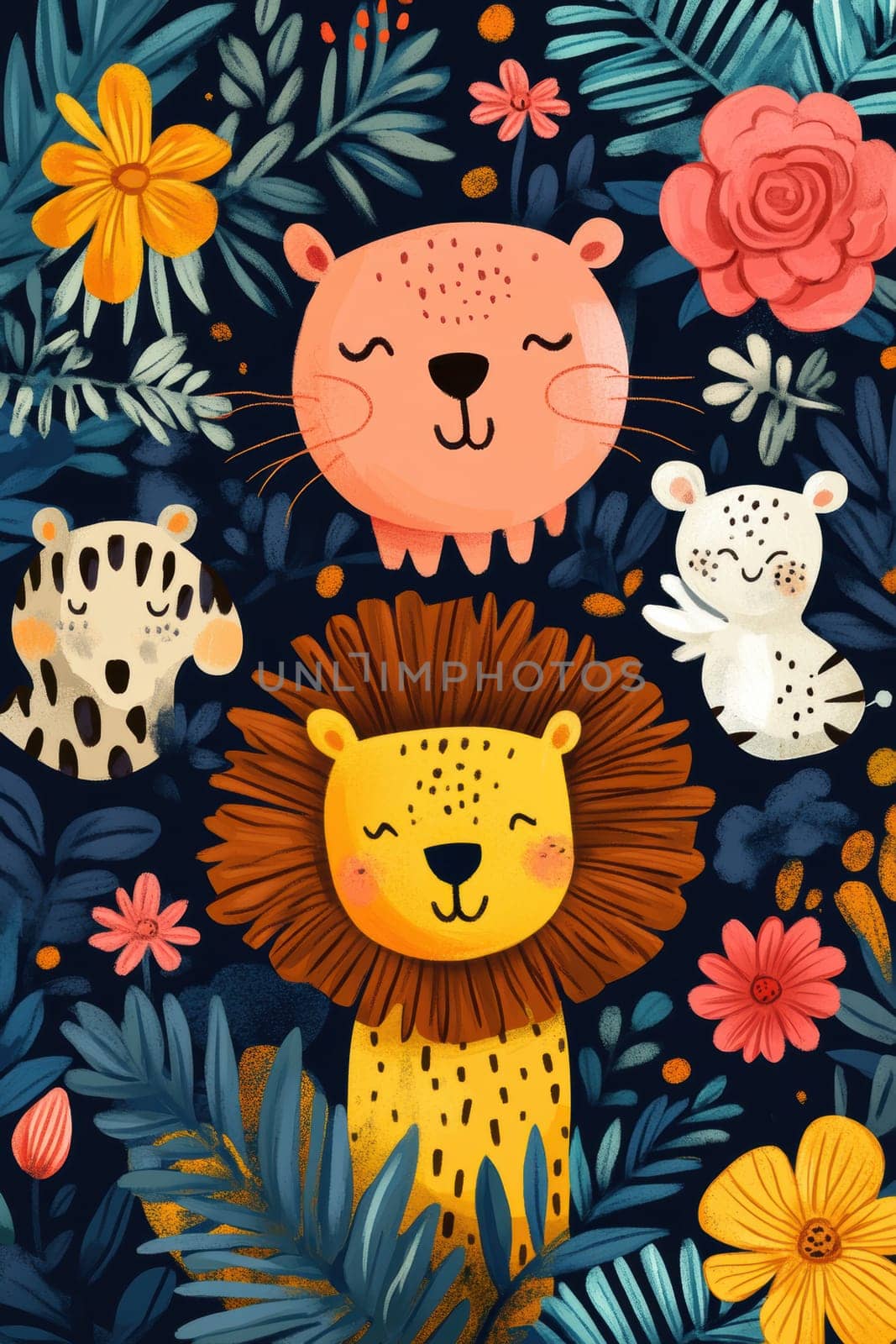Illustration for children, savannah animals. AI generative.