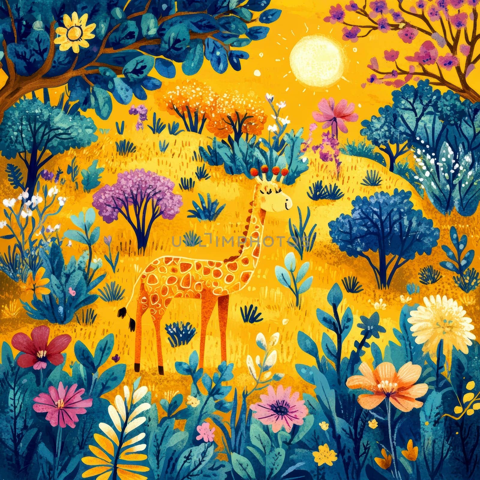 Illustration for children, savannah animals. AI generative.